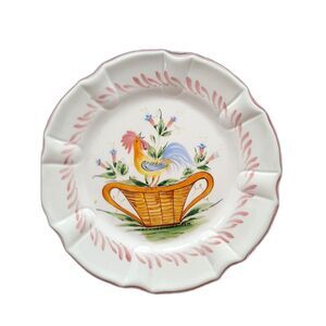 3 Vintage Horchow French Country Hand Painted Rooster Luncheon Plates 8.5" Italy